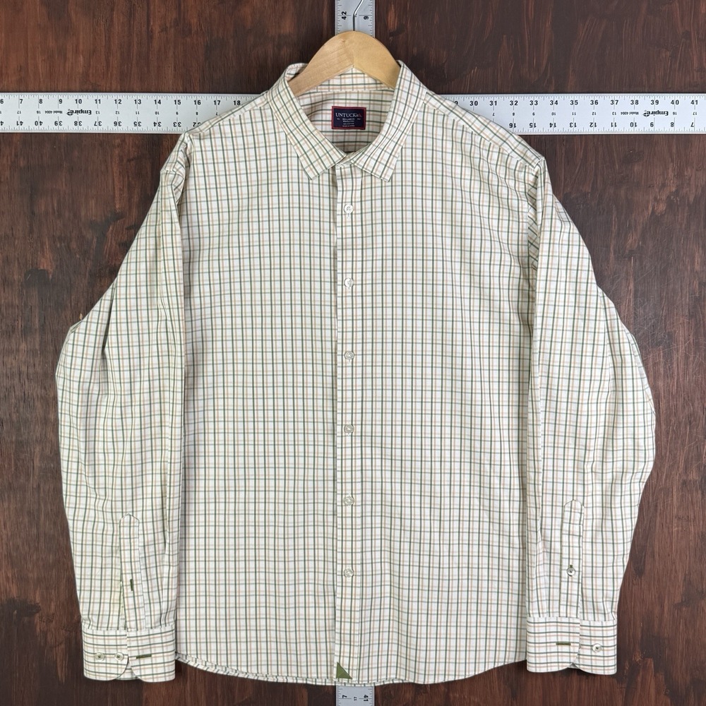 Untuckit Wrinkle Free Shirt‎ Plaid Button Up Long Sleeve Green Orange White 2XL